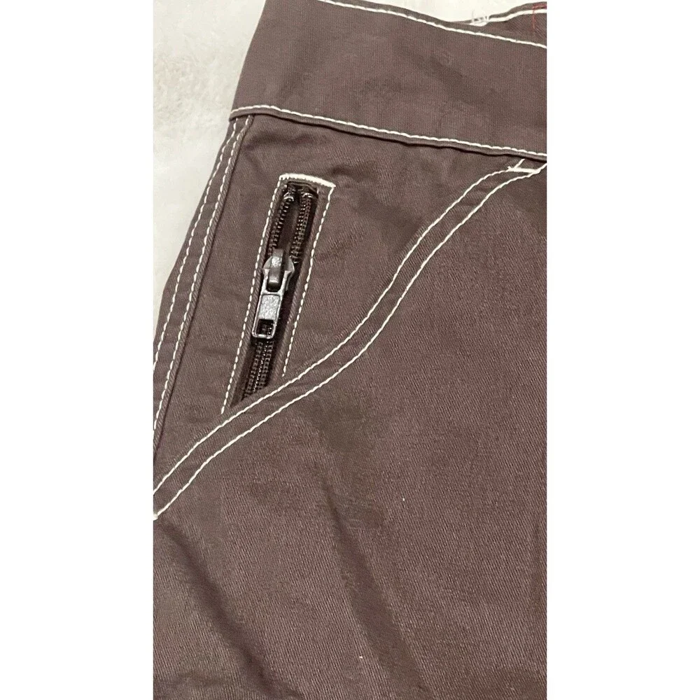 True Religion Cargo Shorts Brown Cotton Canvas Contrast Stitching Utility Men 38
